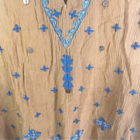 Free People Tan and Blue Embroidered Romper - Picture 2 of 6